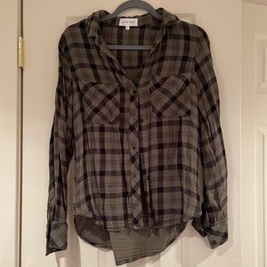 Bella Dahl Olive Plaid button down top
